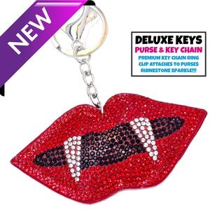 DeLuxe Keys Rhinestone Keychain/Purse Chain-Vampire Lips
